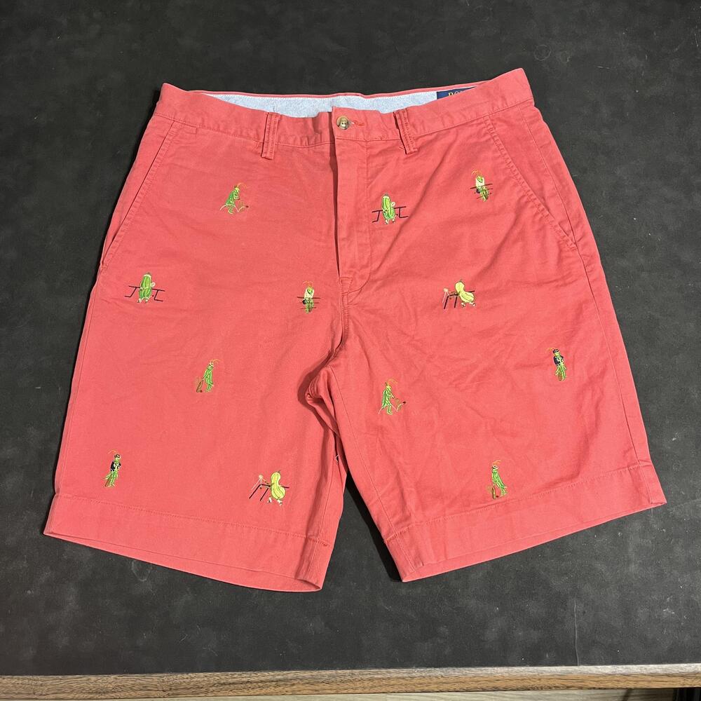 Polo Ralph Lauren Pickle Ball Chino Shorts Men 32 Pink Cricket Lawn Embroidered